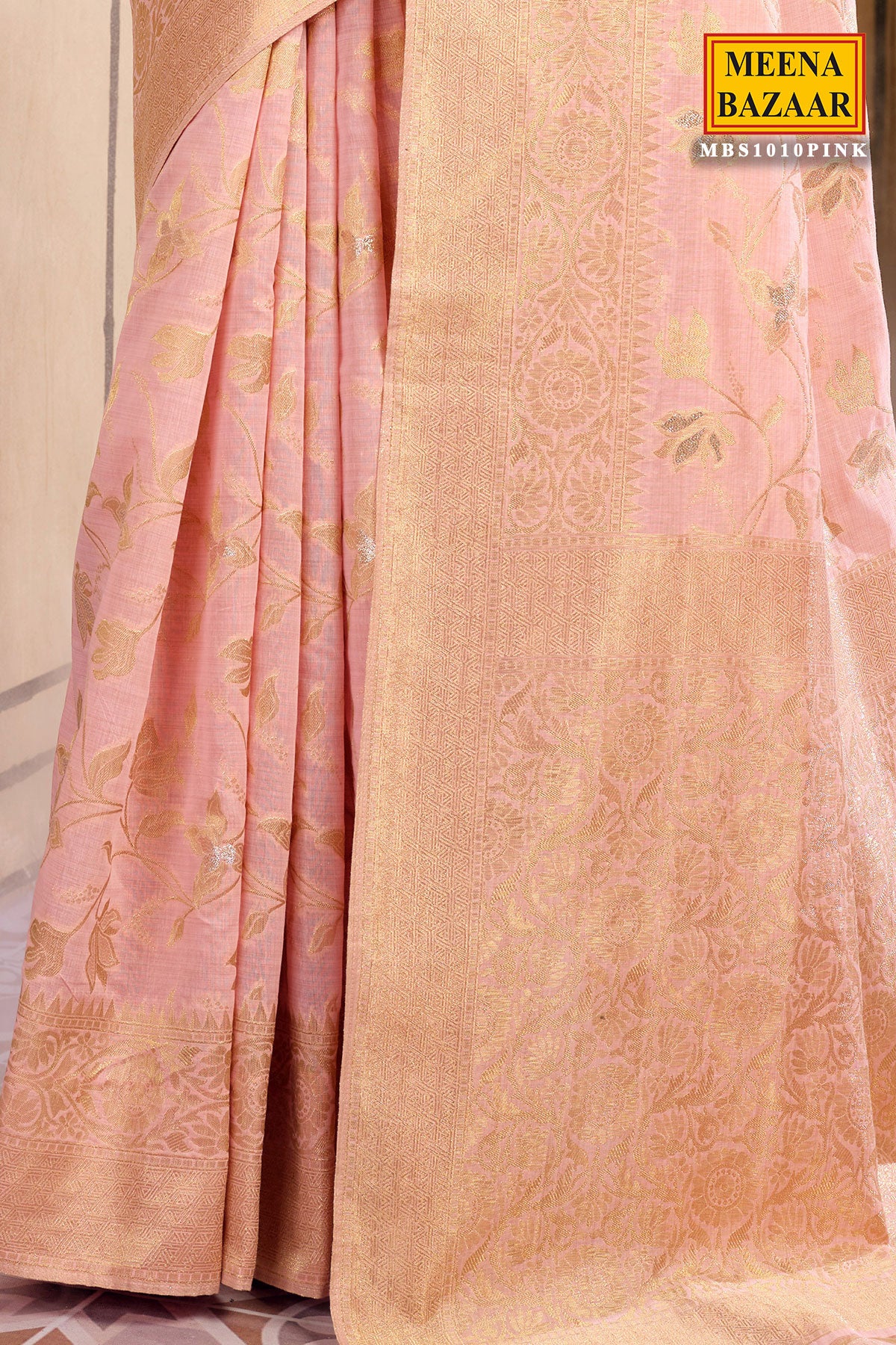 Pink Cotton Organza Woven Saree