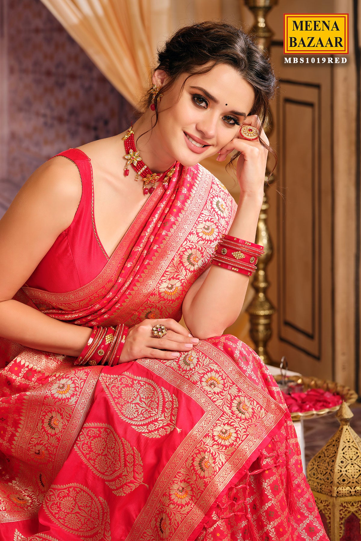 Red Woven Banarasi Silk Saree