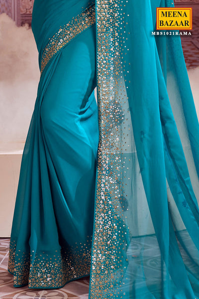 Rama Georgette Zari and Sequins Embroidered Saree