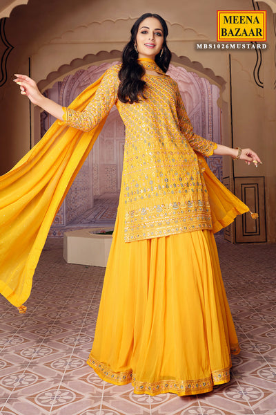 Mustard Georgette with Zari Sequins Embroidered Suit