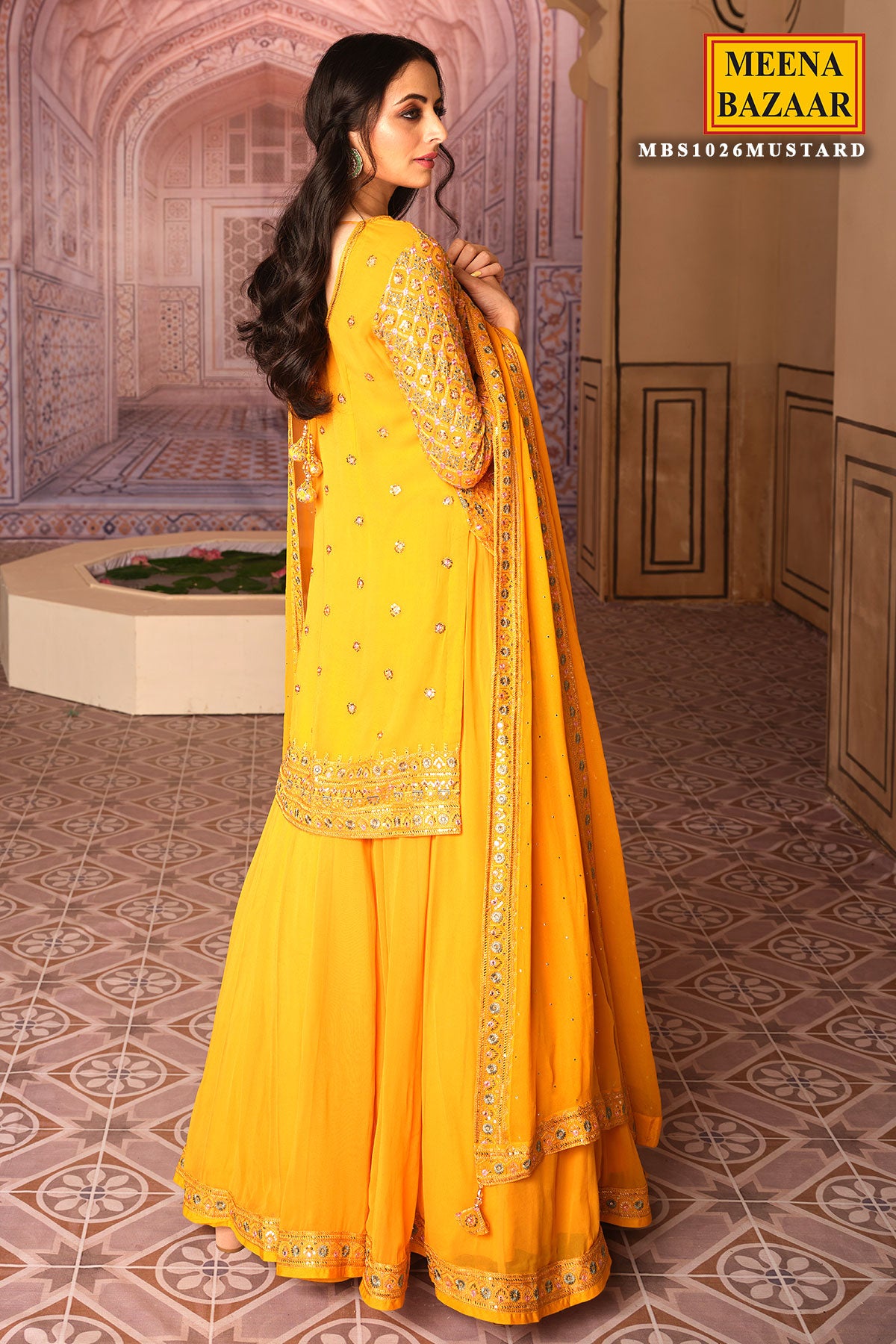 Mustard Georgette with Zari Sequins Embroidered Suit