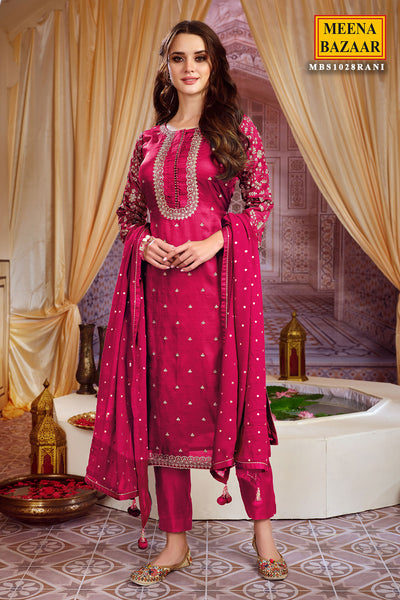 Rani Silk Zari and Sequins Embroidered Suit Set