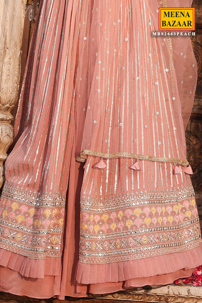 Peach Georgette Sequins Embroidered Suit
