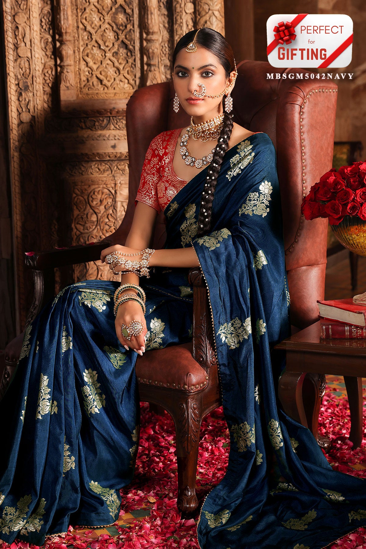 Navy Silk Woven Saree