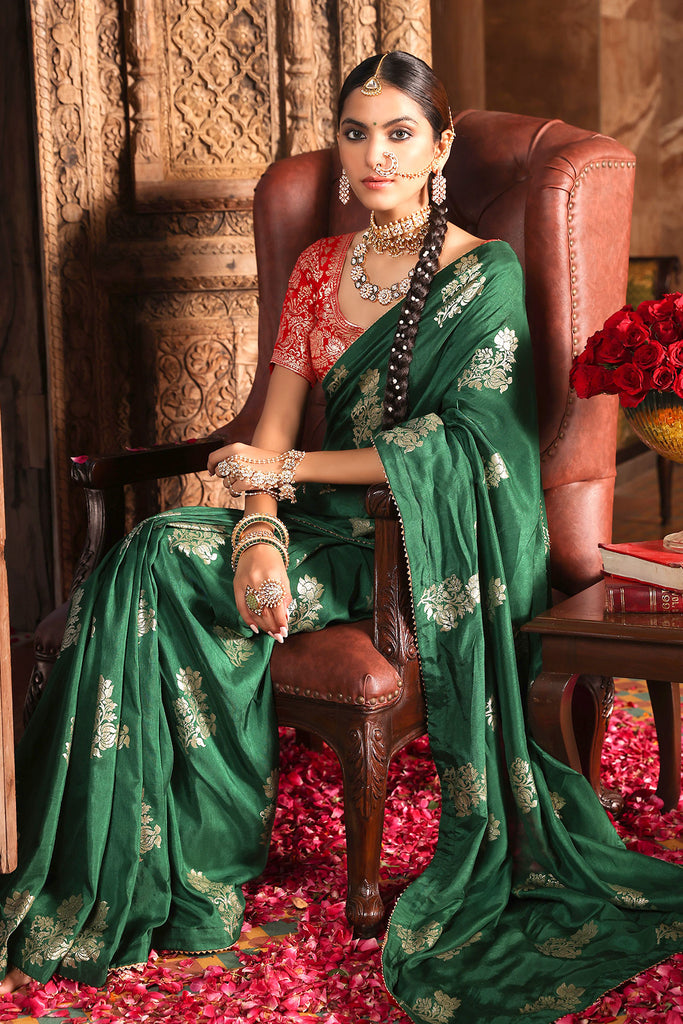 Buy Green Patola Printed Silk Saree With Blouse Online At Zeel Clothing