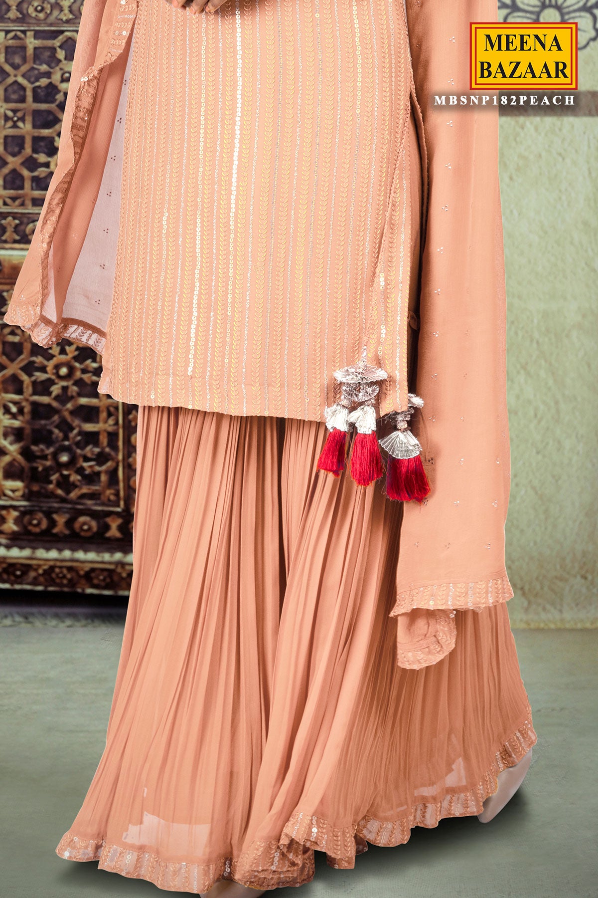 Peach Georgette Sequin Embroidered Suit Set
