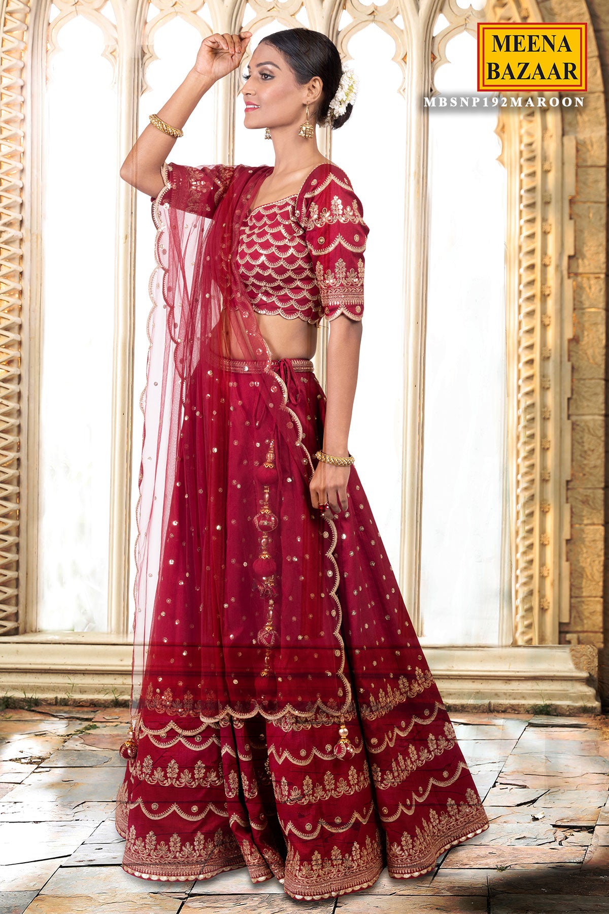 Meena Bazaar Pink Embroidered Lehenga : Amazon.in: Fashion