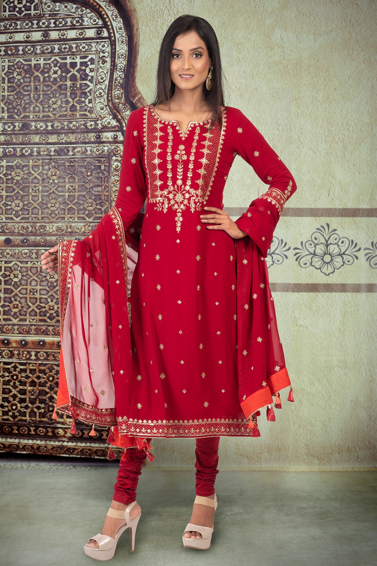 Maroon Sequin Georgette Suit Set