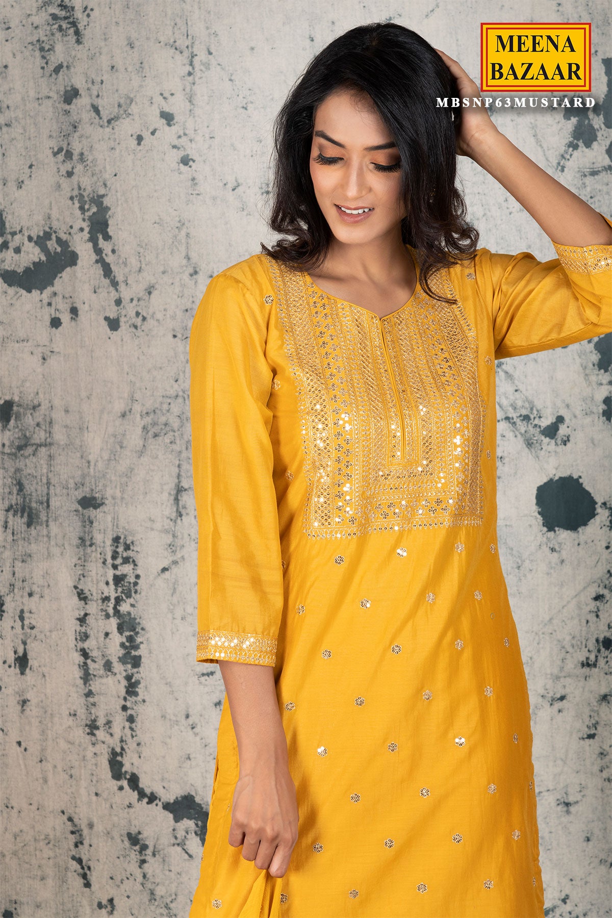 Mustard Silk Zari & Sequins Suit