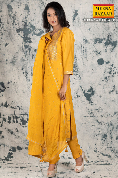 Mustard Silk Zari & Sequins Suit