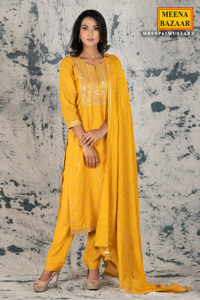 Mustard Silk Zari & Sequins Suit