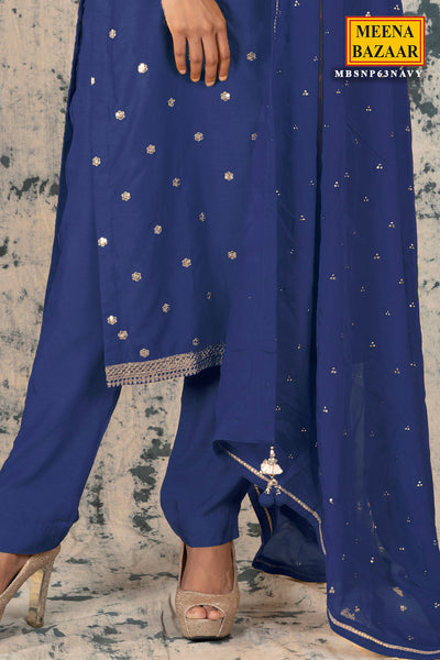 Navy Silk Zari & Sequins Suit Set