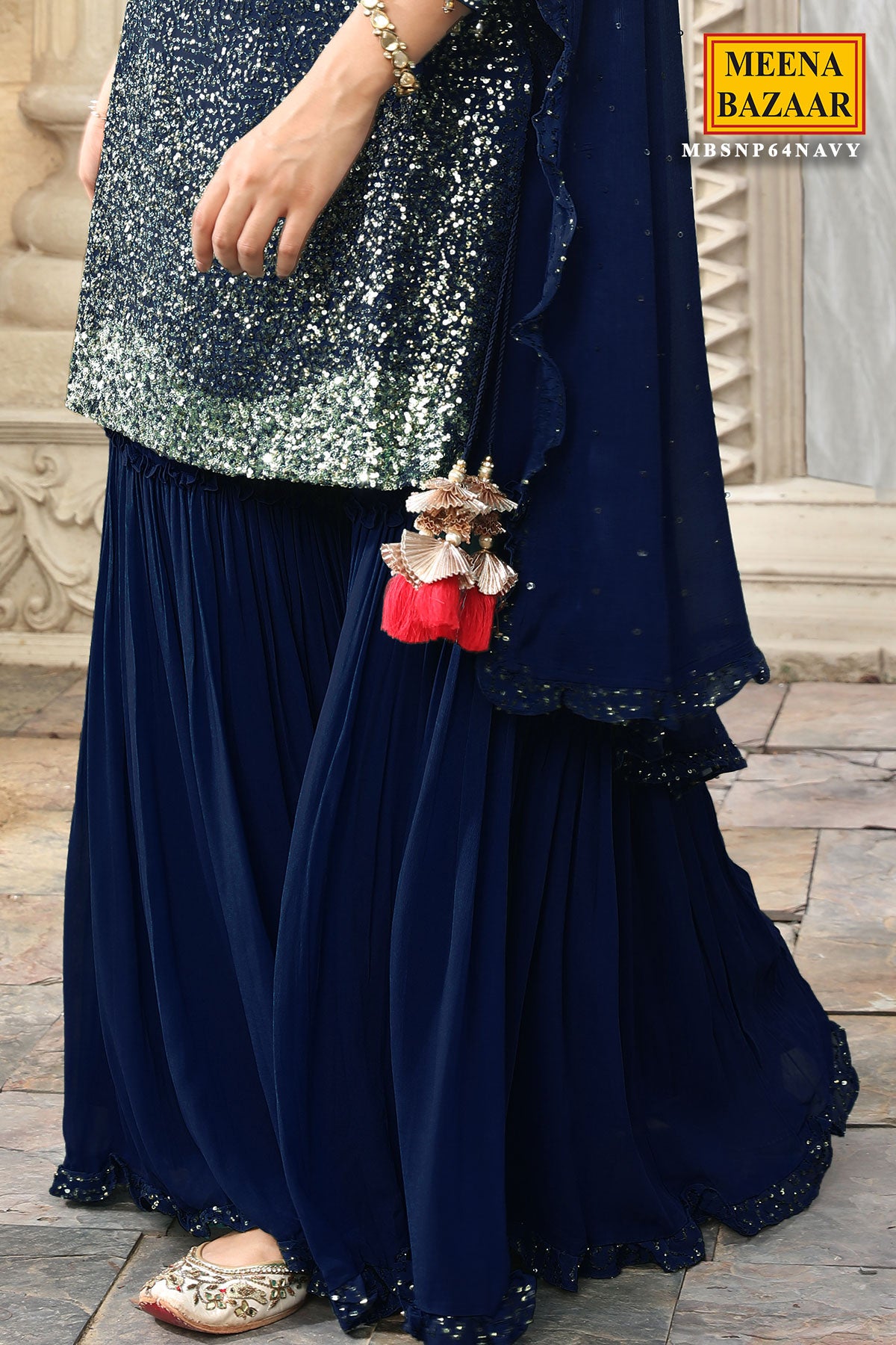 Navy Georgette Sequins Embroidered Gharara Suit Set