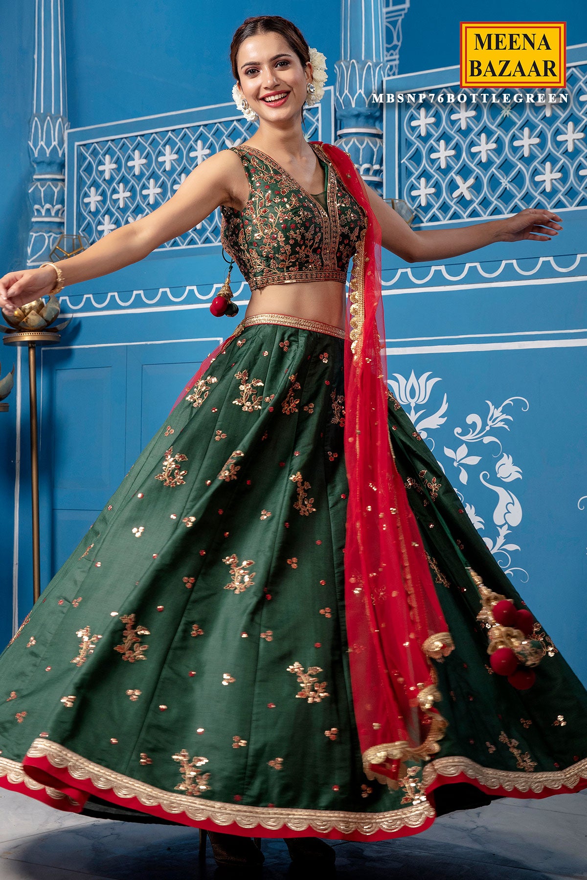 Green Colour Silk Saree | Meena Bazaar Saree